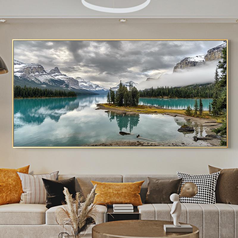 Национальный парк Джаспер, холст, картина, озеро с горным лесом, пейзаж, жикле, постеры, принты для декора стен гостиной