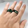 Charm Couple Rings Romantic Women Green Rhinestones Rings Set Trendy Men's Stainless Steel Rings Wedding Jewelry For Lover Gifts