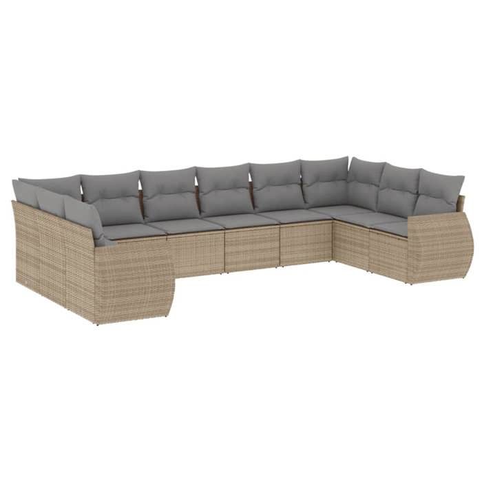 VidaXL Salon de Jardin avec Coussins 10 pcs, Canapés de Terrasse, Ensemble de Meubles de Patio, Mobilier d'Extérieur, Beige 3254206