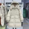 FASHION2024 Зимняя новая куртка со съемным капюшоном средней и длинной длины большого размера с белым утиным пухом, ветрозащитная утолщенная куртка-пуховик женская одежда