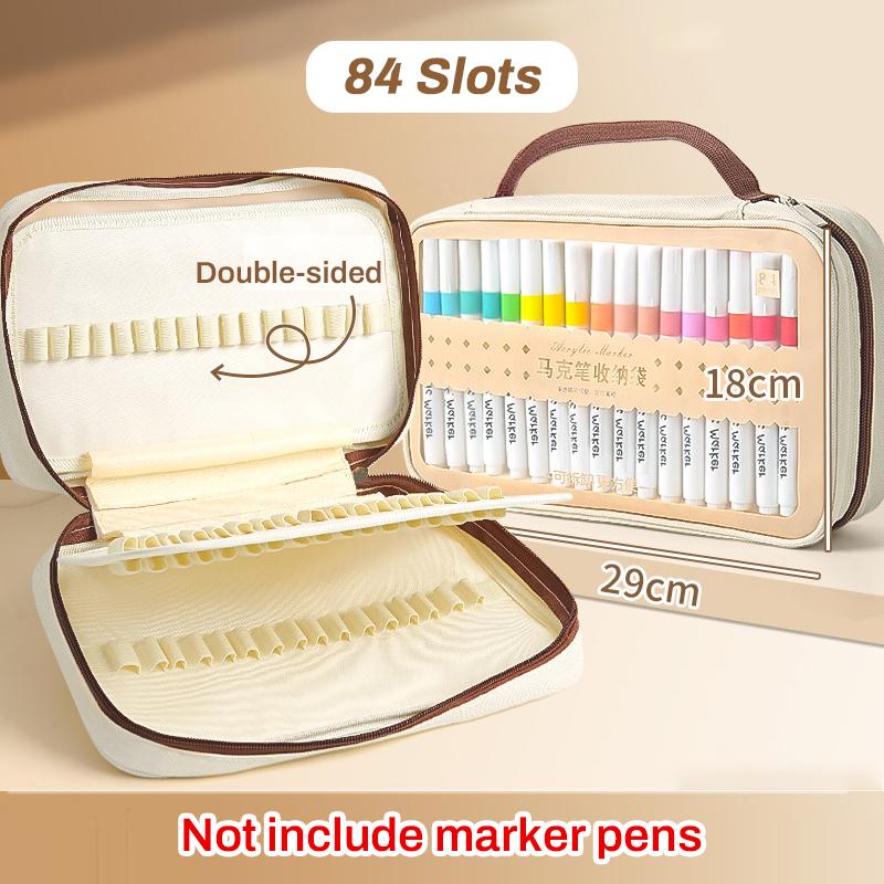 24/36/48/60/84/120Slots Markers Pen Storage Bag Large Capacity Zipper Canvas Storage Pencil Bag Watercolor Pen Stationery Bag