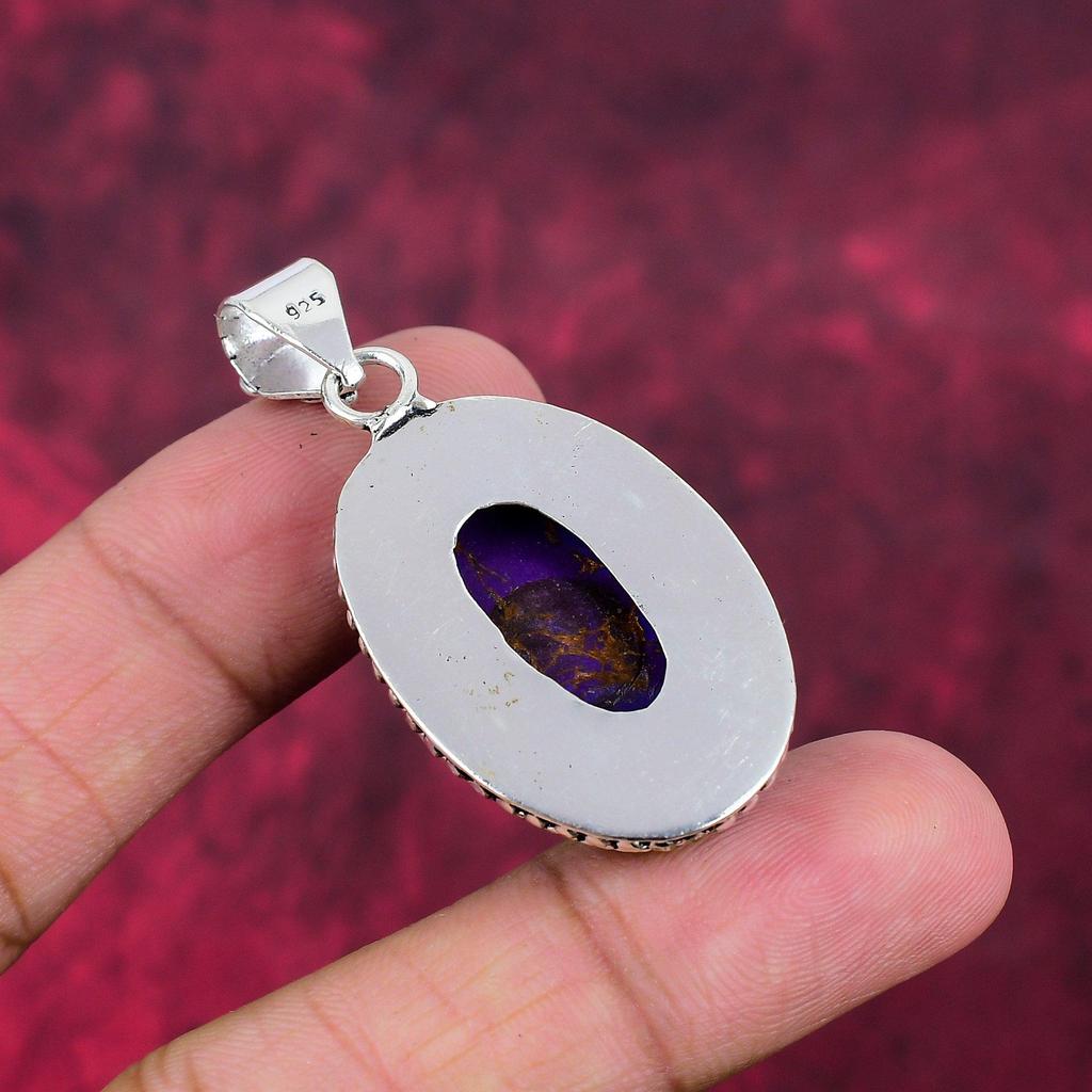Purple Copper Turquoise Pendant, 925 Solid Sterling Silver Jewelry, Gemstone Pendant, Gift For Her Handmade Dainty Jewelry