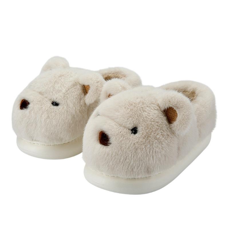 Bag Heel Cotton Slippers Men and Women Couples Fluffy Shoes Non-slip and Warm Winter Home Piled and Thickened Cute Bear Cotton Shoes
