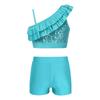 Девочки Комплект из блестящего укороченного топа и шорт Асимметричные бретели-воланы Дизайн V-образный вырез Пояс на талии Шорты Соревнование по танцам