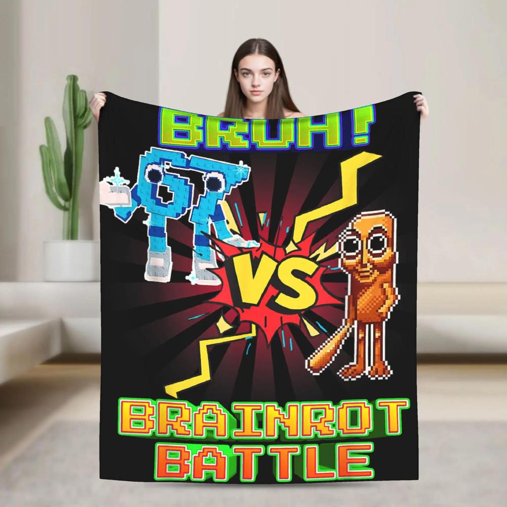 Cute Six Seven Funny Italian Brainrot Gaming Meme Flannel Blanket Autumn Warm Throw for Kids Outdoor Bedspread