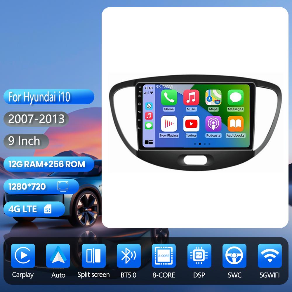 Autoradio multimédia Android 16 Carplay Auto pour Hyundai I10 2007 - 2013, GPS stéréo, Plug and Play, Snapdragon