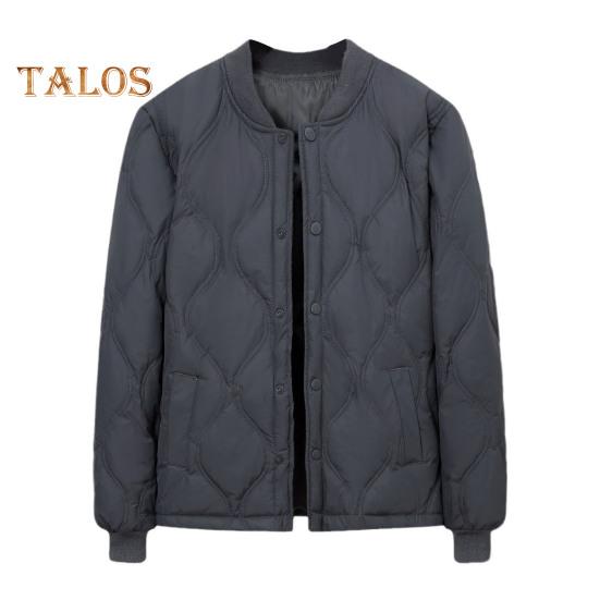 Мужское пуховое пальто с воротником-стойкой, длинными рукавами, застежкой на пуговицы, однотонная куртка с боковыми карманами, стеганая верхняя одежда для отдыха на открытом воздухе