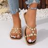 Fashion 2024 Summer Women's Fashion Flat Beach Sandals Women's Slippers Pearl Bow-knot Flip Flops Slides Women Roman Style Slides Shoes