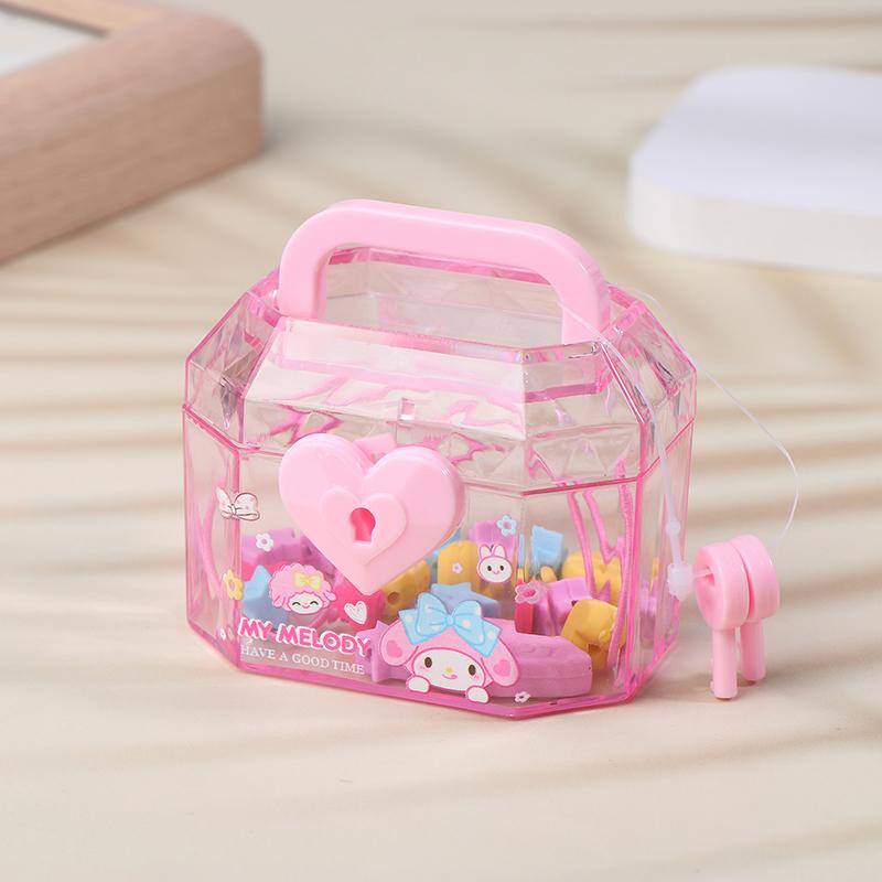 Kawaii Sanrio Kuromi Ящик для хранения с замком My Melody Treasure Chest Eraser Interest Diy Mini Eraser Канцелярские принадлежности для детей Подарок