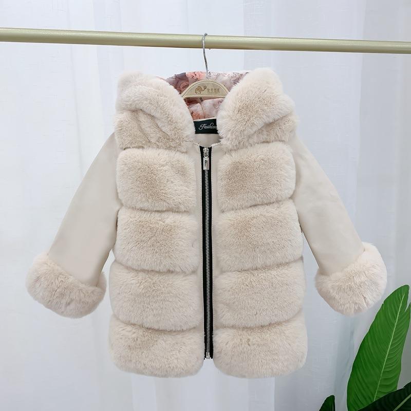 Autumn and Winter Children's Cotton-padded Hooded Fur Short Coat
