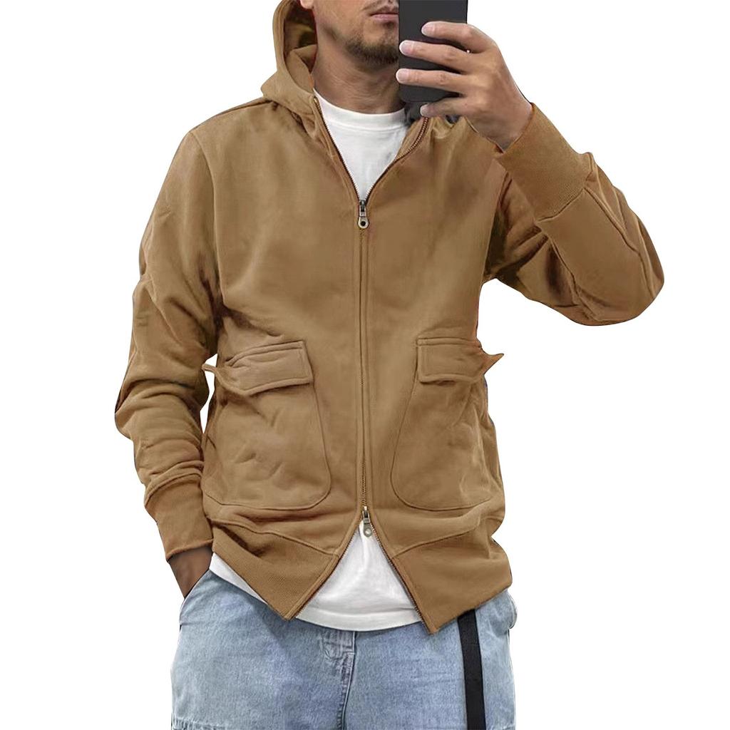 Мужская зимняя однотонная куртка с капюшоном на молнии, мужская повседневная куртка из утолщенного бархата