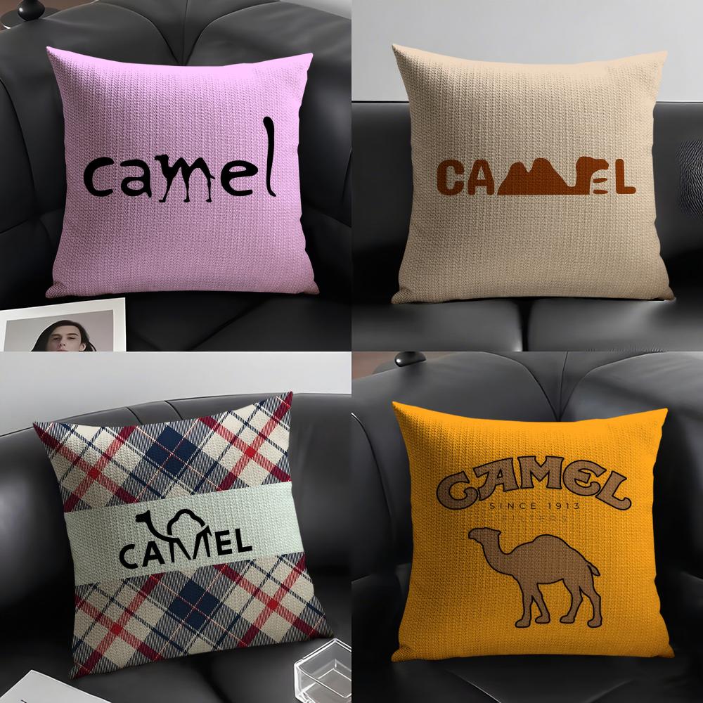 Classic Vintage Camel Pillow Case Natural Linen Double-Sided Printing Sofa Home Decor Cushion Cover