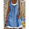 Женское платье большого размера с 3D-принтом, цветочным узором, круглым вырезом, без рукавов, длиной до колена, синее, под имитацию денима