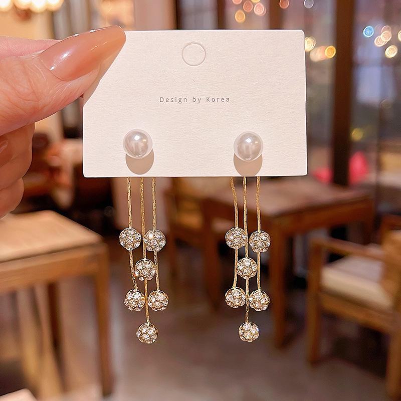 Корейские серьги-кисточки с жемчугом - серебро S925, универсальные и модные