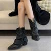 Fashion Women's Spring Summer New Style Western Denim Boots Black Pointed Toe Short Boots With Polyurethane Lining And Sole