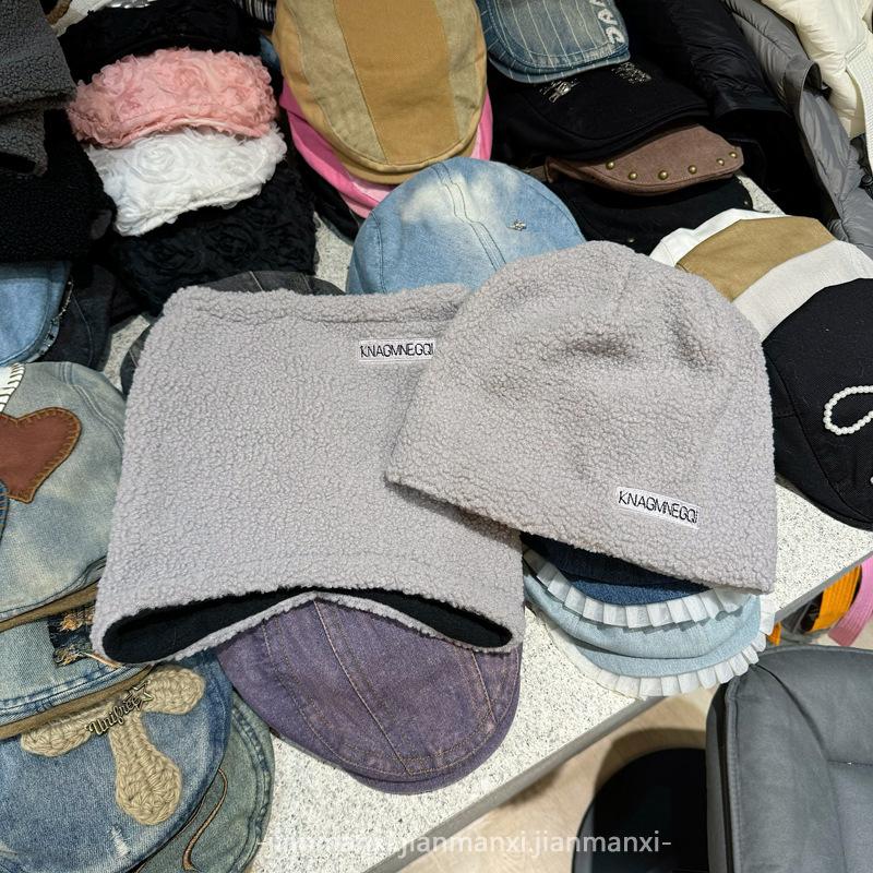 Fleece-Lined Warm Ear Protection Outdoor Cycling Headscarf Hat for Women Autumn Winter Two-Piece Set Neck Warmer Scarf Cold Hat Couple Style