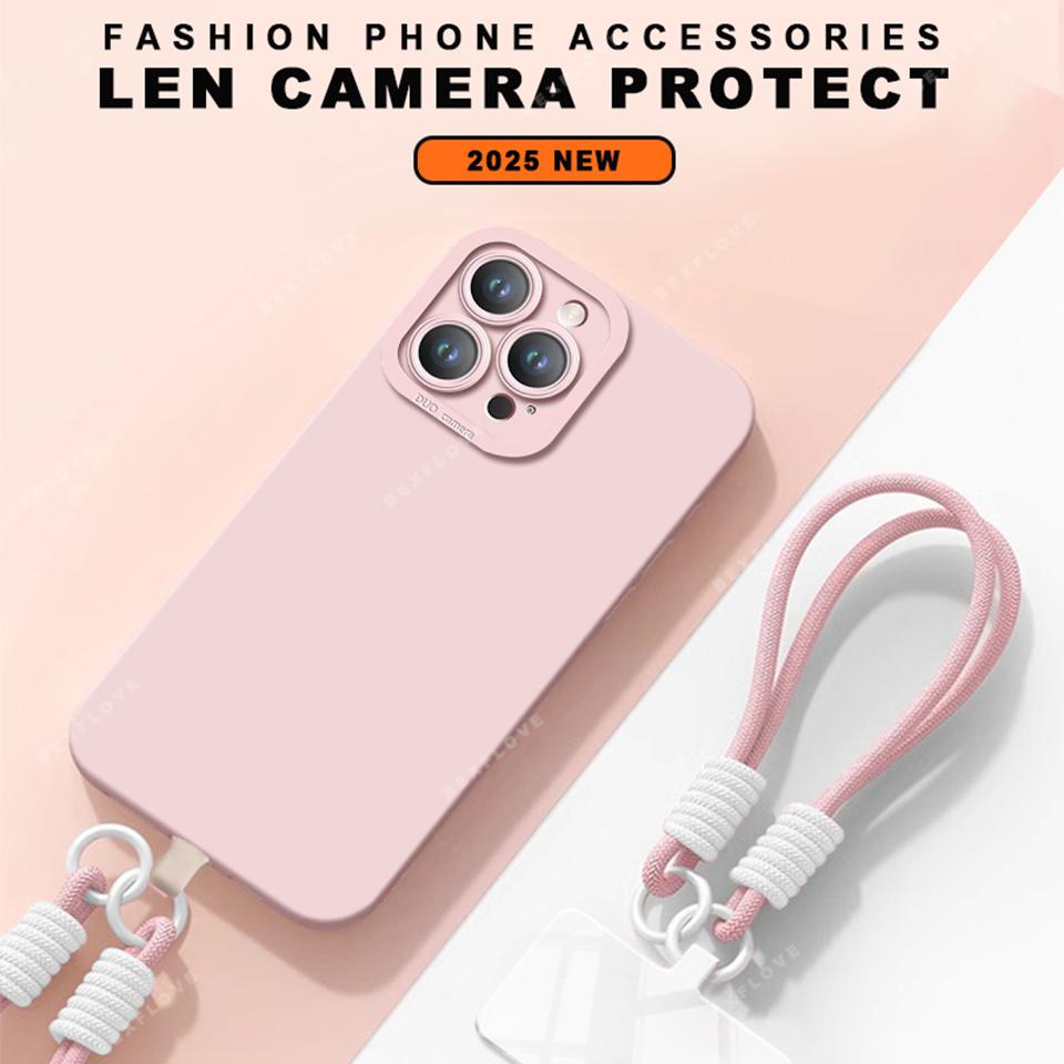 Lanyard Phone Case For For Iphone 16E 16 14 1 Plus 12 13 Mini 11 16 Pro X XR XS Max SE Liquid Silicone Strap Protector Soft Cover