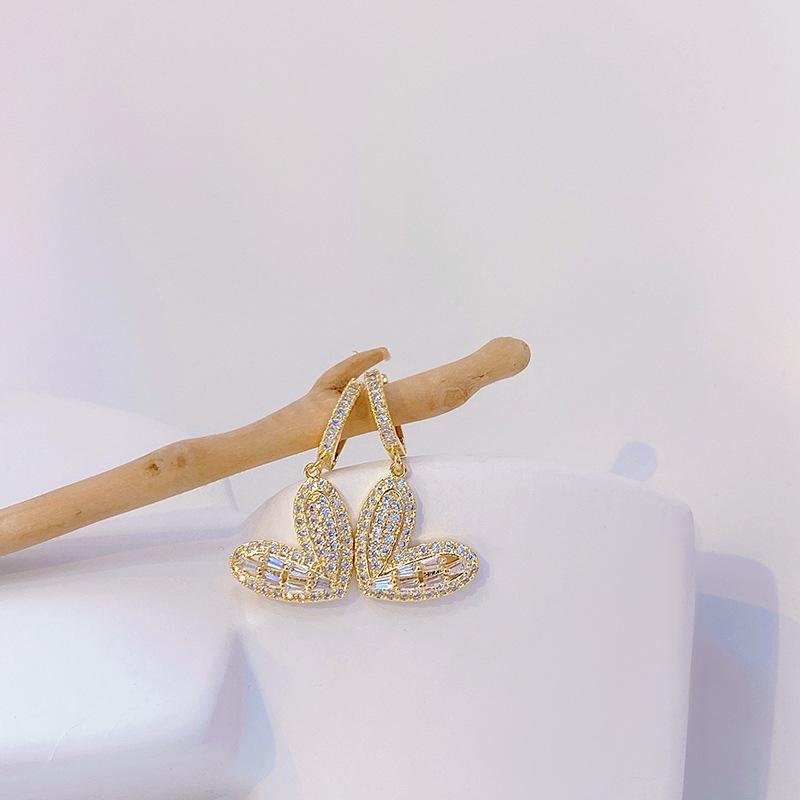 Корейский дизайн модные ювелирные изделия 14 карат настоящее золотое покрытие AAA циркон любовь кулон серьги элегантные женские свадебные вечерние серьги