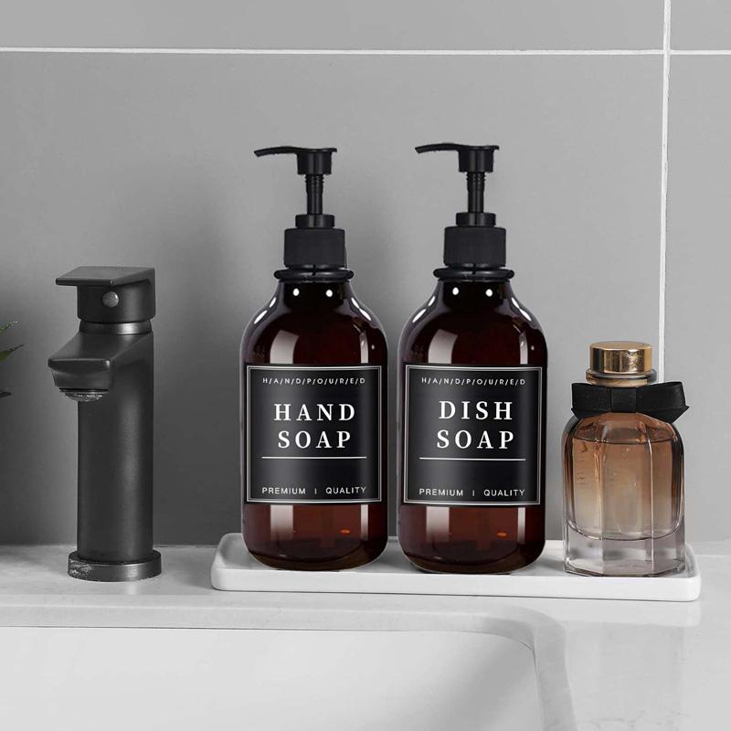500 мл 2 упаковки дозатора мыла для кухонной раковины с насосом Бутылка для мыла для рук в ванной с водонепроницаемой этикеткой Контейнер для лосьона для ванной комнаты Диспенсер