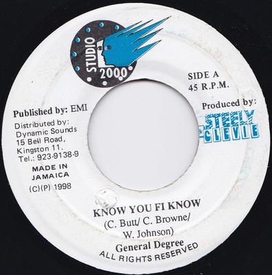 7-дюймовая пластинка GENERAL DEGREE - Know You Fi Know NONE Studio 2000 1998 Ямайка Регги, Ска и Даб Б/у