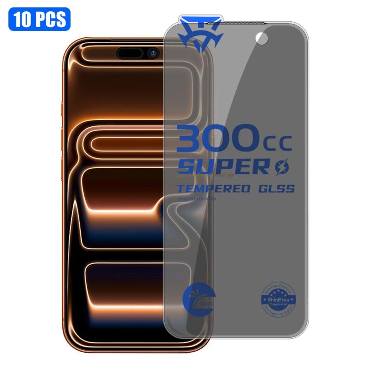10pcs 300CC Large Arc Antistatic Corning Gorilla Privacy Tempered Glass Film For iPhone 16, 9H+ Anti-Fingerprint Screen Protector