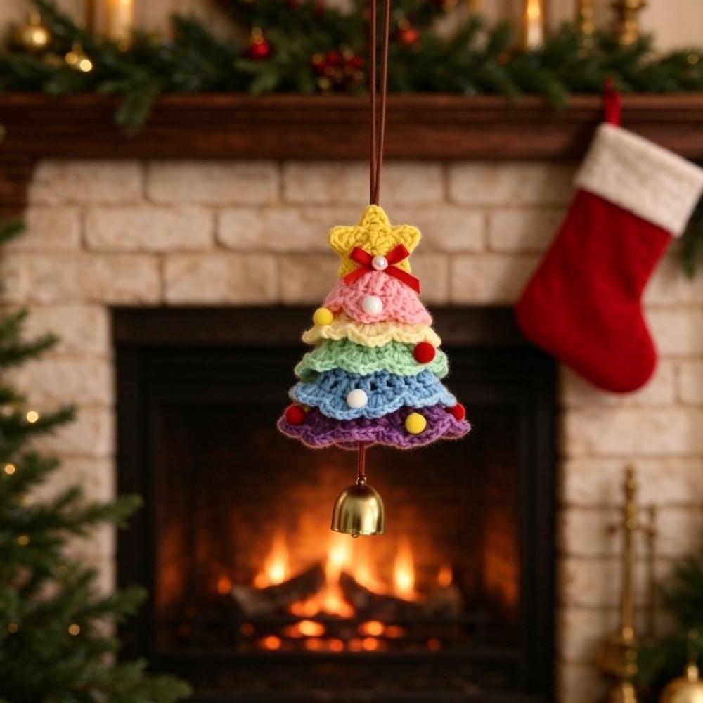 Wool Yarn Crochet Christmas Tree Plush Christmas Hanging Ornament Festive Decoration