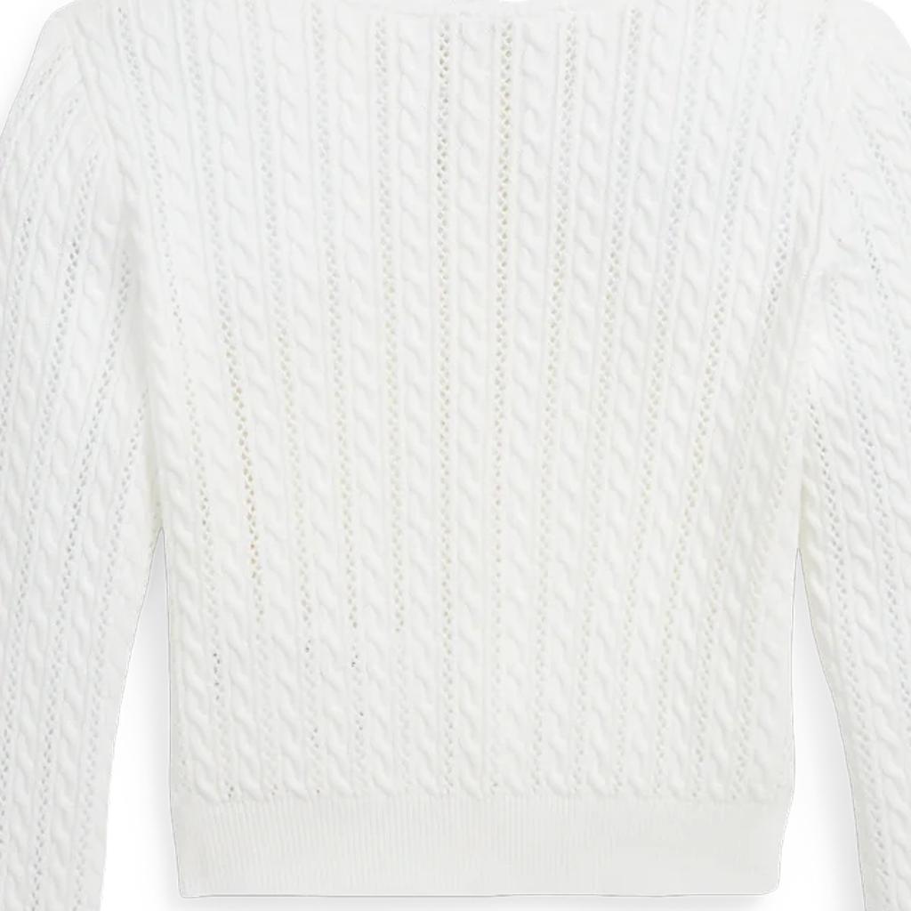 Polo Ralph Lauren SS24 однотонный хлопковый свитер с круглым вырезом и длинными рукавами, детский свитер, выбеленный, белый CWPOSWEG6820435-100