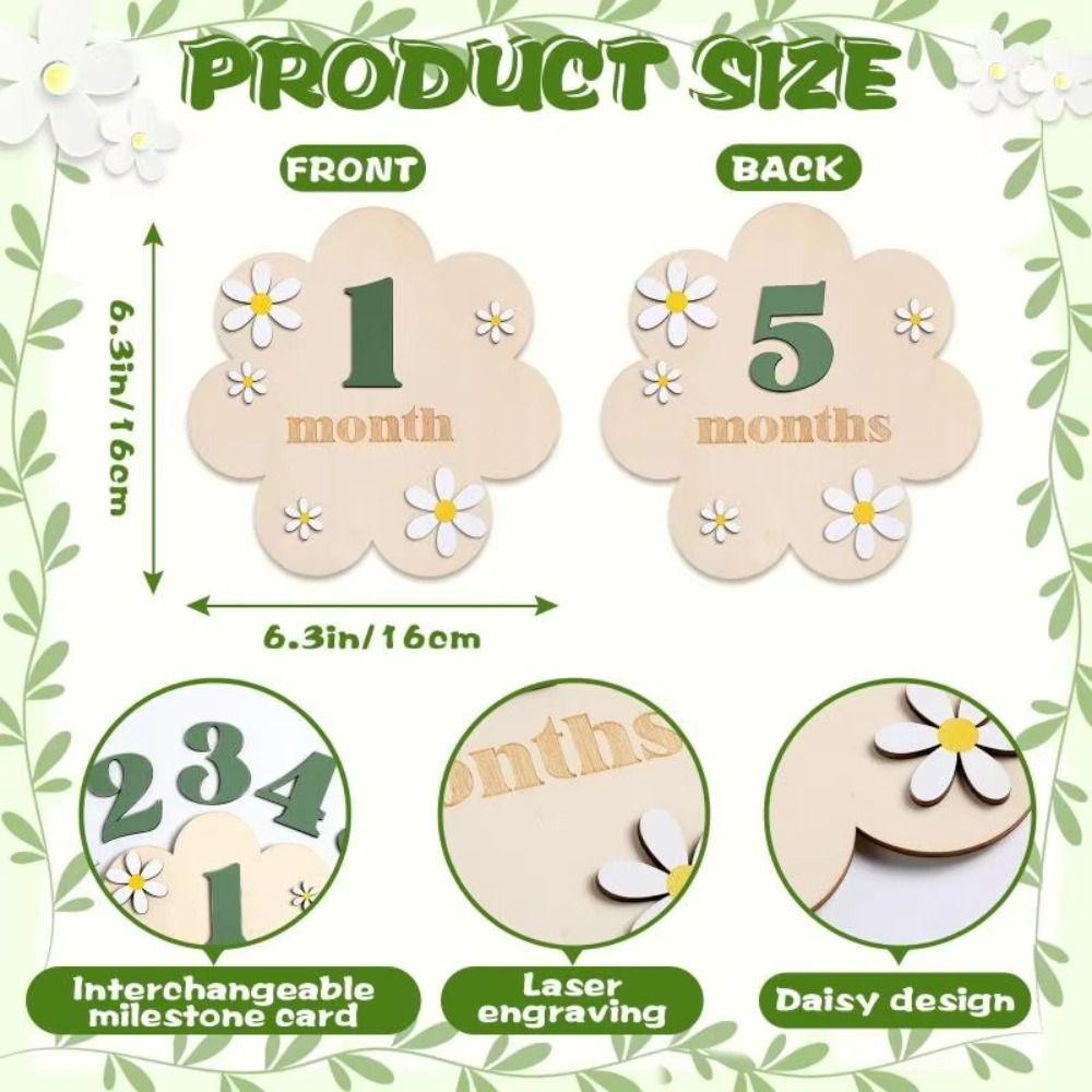 Новые Деревянные Карточки Ежемесячных Вех Двусторонние DIY Цифра Месяц 3D Цветы Реквизит для Фотосъемки Новорожденных Девочки Мальчики