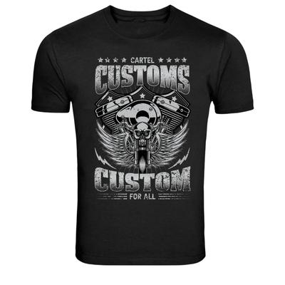 Cartel Customs Череп Мотоциклетный Двигатель Байкерская Графическая Футболка