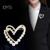Women Brooch Faux Pearl Rhinestone Decor Heart Shape Stainless Anti-slip Wear-resistant Coat Collar Hat Scarf Decoration Clothes Pin Garment Jewelry