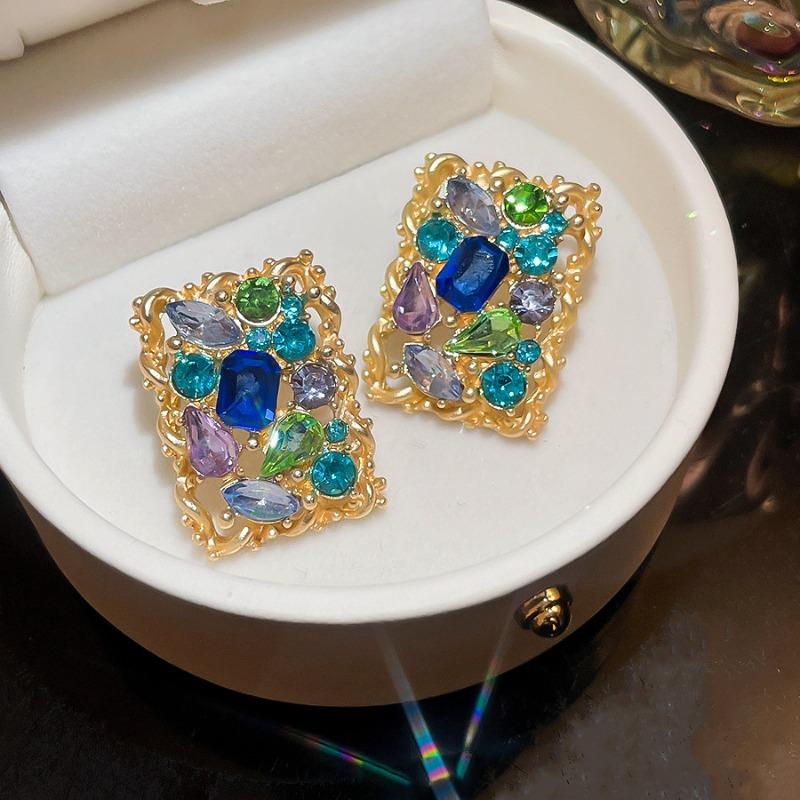 Ретро серебряные серьги-гвоздики с бриллиантами, квадратные, с прорезями, серьги в средневековом стиле тяжелой промышленности, серьги с нишевым дизайном
