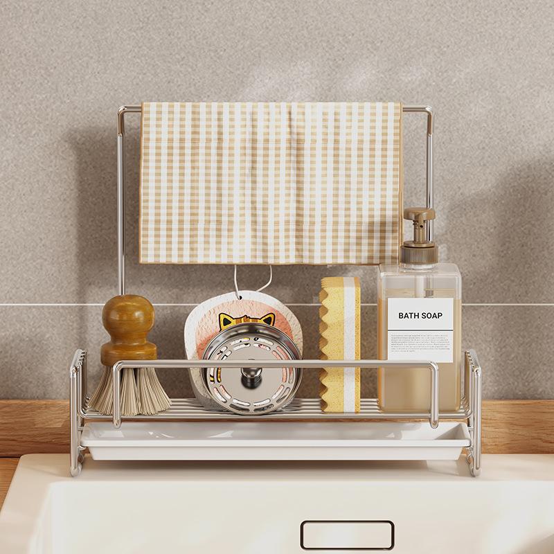 Stainless Steel Kitchen Sink Side Shelf Dishcloth Drying Rack Cleaning Tool Brush Sponge Holder