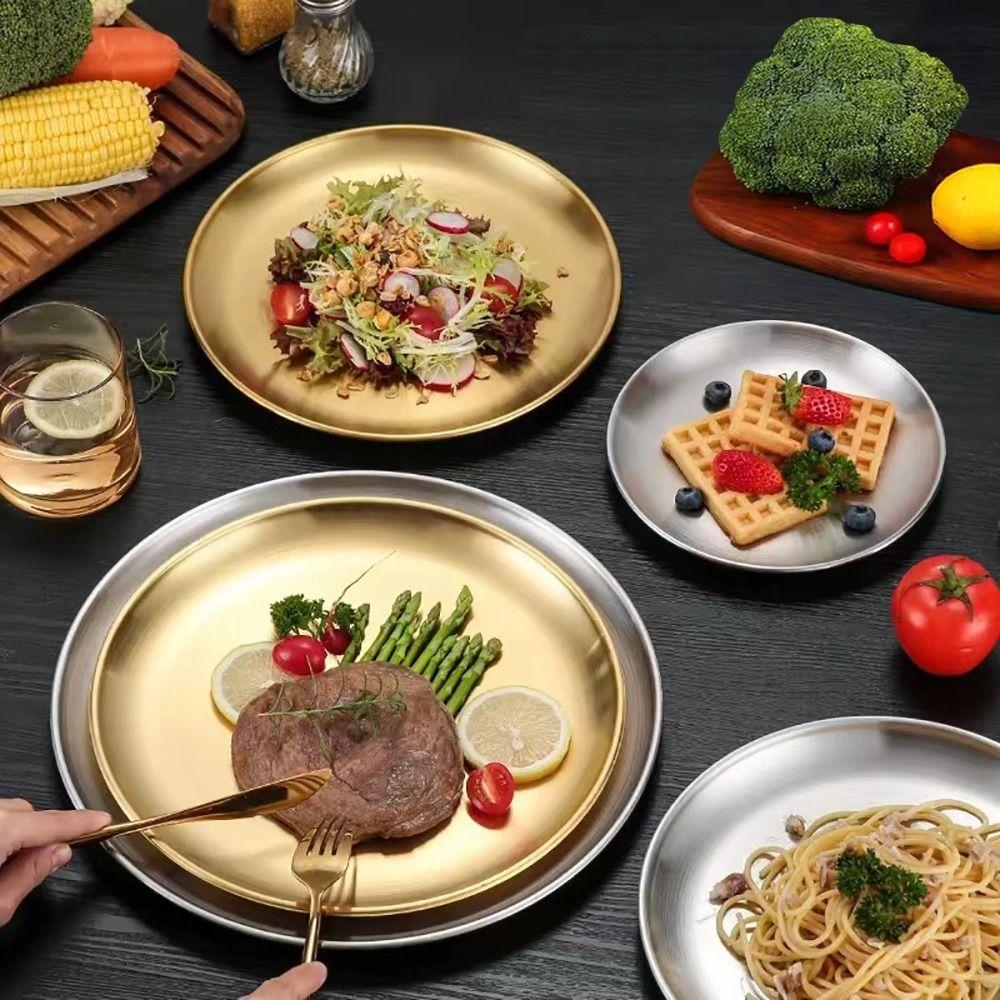 Gold Silver Food Plate Korean Dining Plate Decorative Metal Tray  Dinner