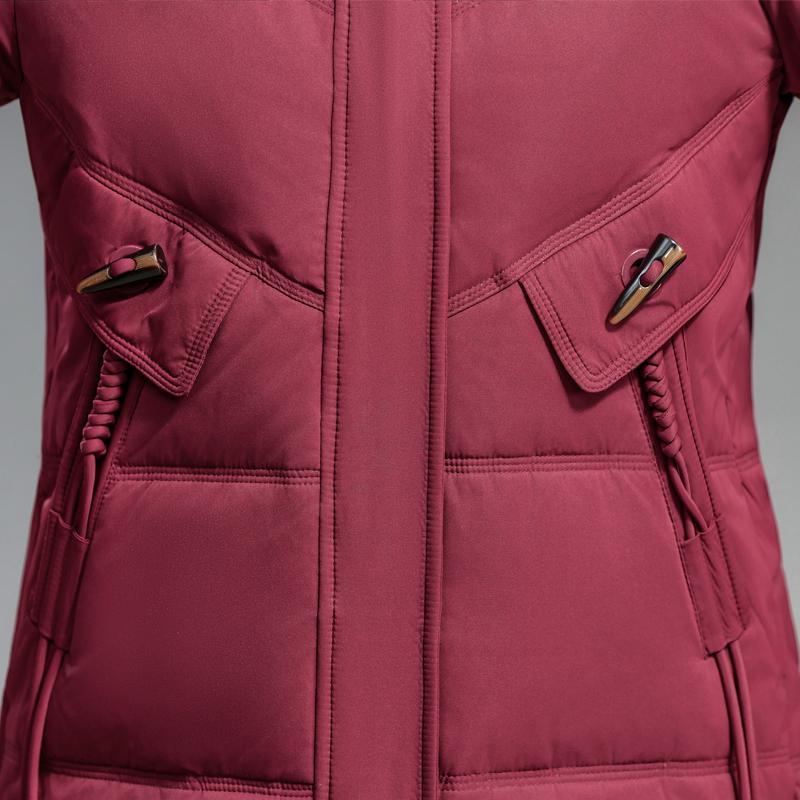 Middle Age Woman Winter Long Coats Hooded Faux Fur Collar Casual Thick Warm Parkas Women's Jackets