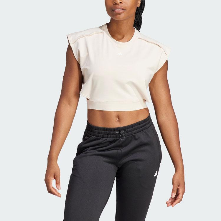 Adidas Укороченная футболка для тренировок Power Aeroready с короткими рукавами для фитнеса, женские топы, льняно-коричневые IM2707