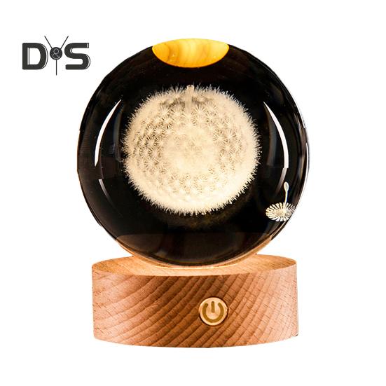 3D прозрачный шарообразный светильник, искусственный хрустальный шар, ночник с деревянной основой, работающий от USB, для декора спальни, гостиной