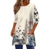 3/4 рукава кармана топы для женщин футболка повседневный принт средней длины топы футболка круглый вырез пуловер блузка