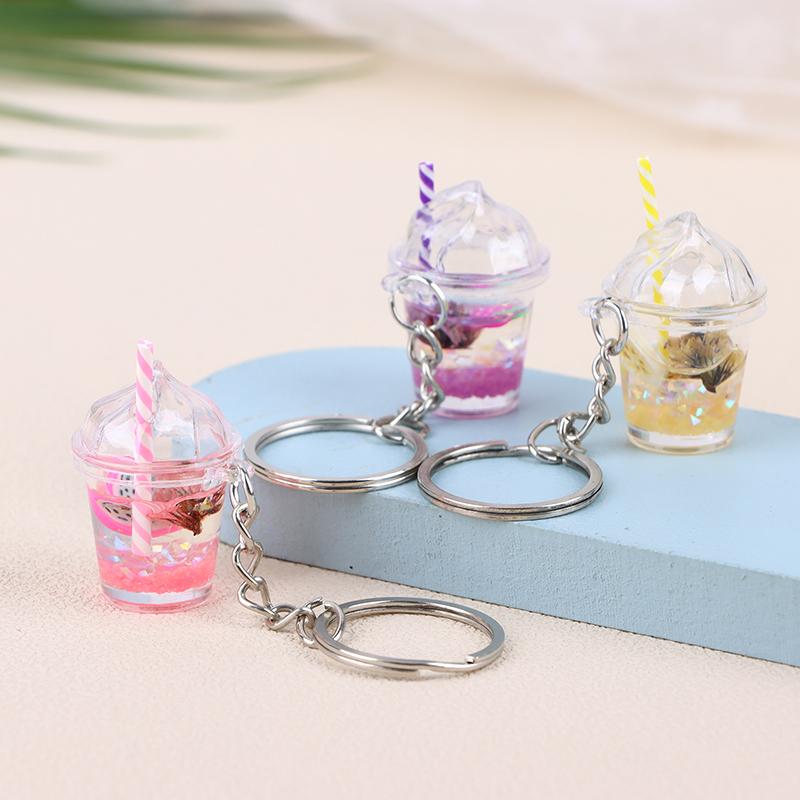 1 шт., креативный мини-светящийся молочный пузырь, чашка чая, брелок для ключей для женщин и мужчин, милая сумка, подвеска, кольцо для ключей от автомобиля, ювелирные изделия, подарки