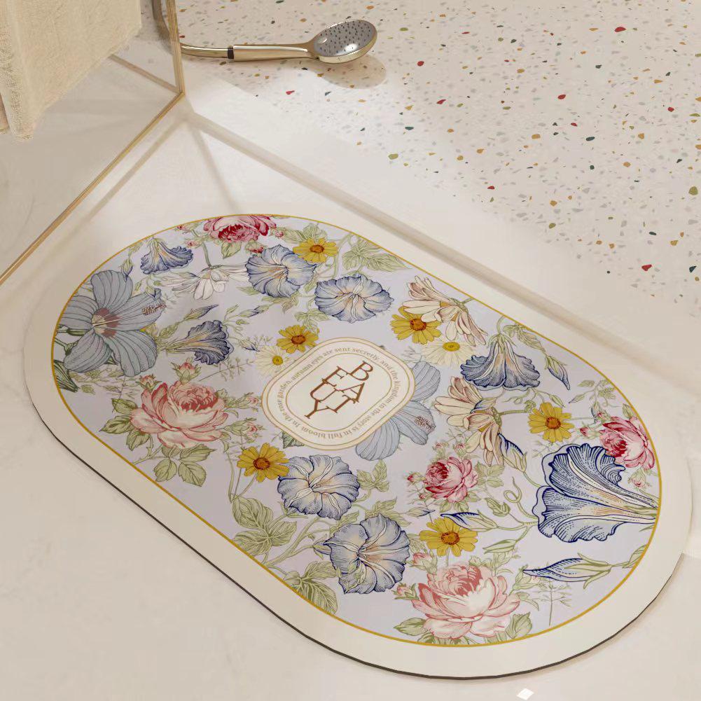 Compact Quick-Dry Absorbent Bathroom Mat - Non-Slip, Thick, Fresh Design for Door & Toilet Areas