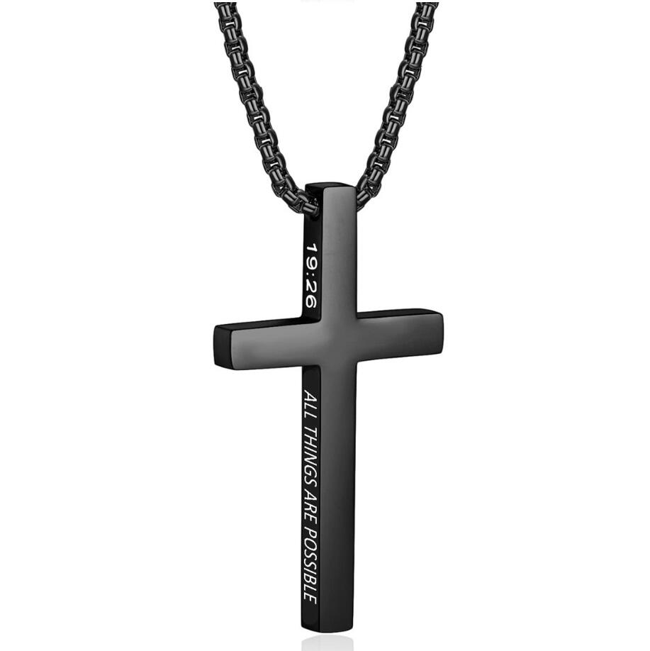 Easter Gifts Bamboo Chain Cross Pendant Stainless Steel Men's Christian Jewelry Communion Gift for Boys