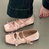 Модные туфли Мэри Джейн для женщин 2025 Лето Новые Модные Сандалии Квадратный Носок Балетки Плоская Подошва Мелкий Вырез Ретро Одинарная Обувь