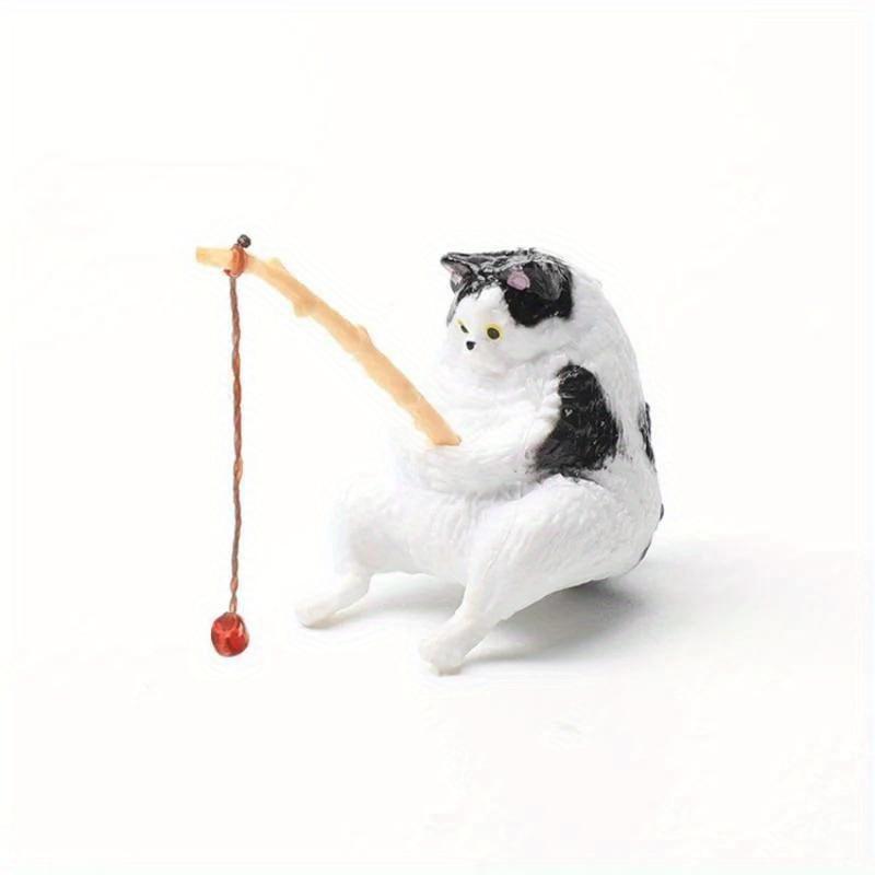 Рыбалка кошка украшения аквариум украшения рыбы ландшафтный дизайн мультфильм кошка статуя мини смола фигурка украшения дома
