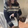 French Fair Isle Contrast Pullover: Women's Long Sleeve Jacquard Knit Sweater
