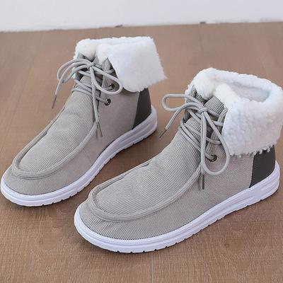 Осенние новые модные короткие ботинки женские круглые из ткани и флиса со шнуровкой мягкая подошва нескользящие теплые плоские ботинки