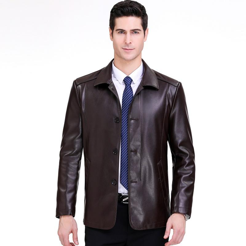 Новые осенние и зимние кожаные куртки для мужчин среднего возраста с отворотами, кожаные куртки из овчины для людей среднего и пожилого возраста
