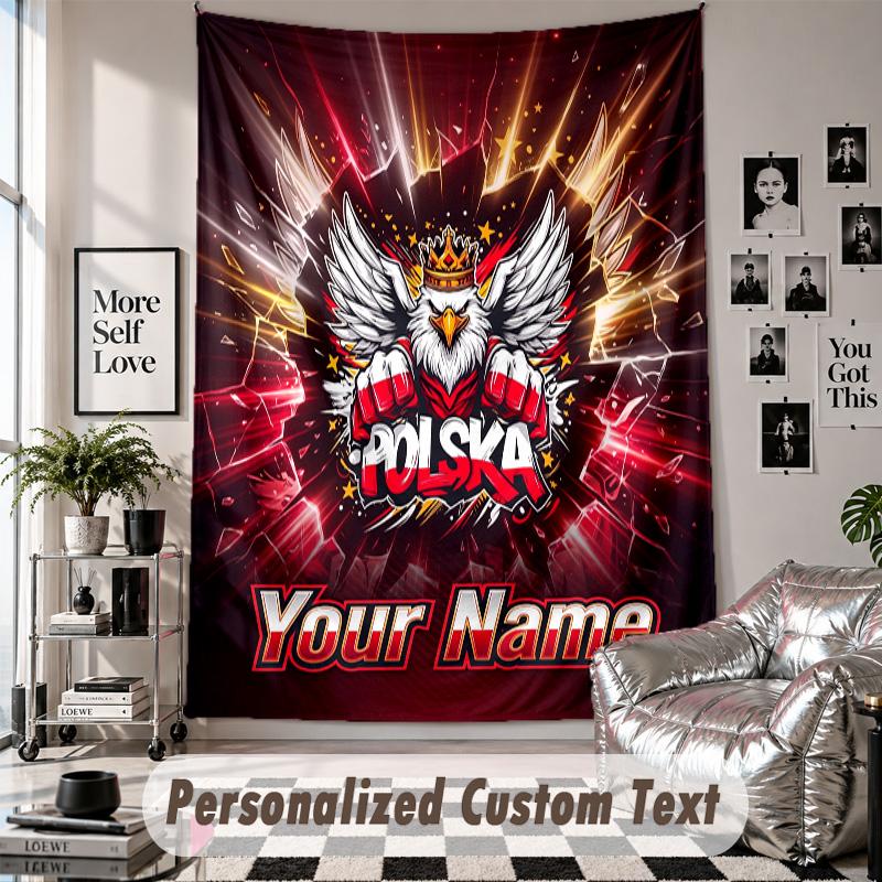 Custom Tapestry Wall Hanging, Poland Football Personalized Name Text Home Wall Decor