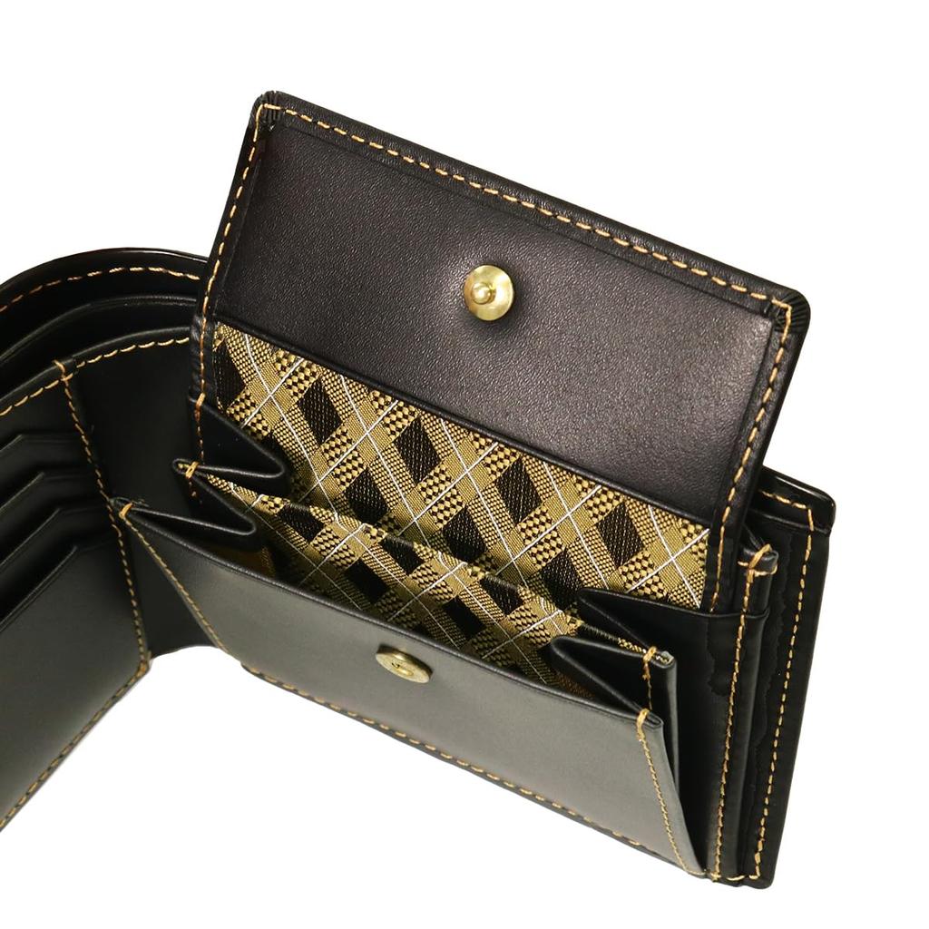 Кошелек двойного сложения из натуральной кожи Panama Custom Color Our Limited Black Gold 729624 Black x Gold [Takeokikuchi] Мужской [28]