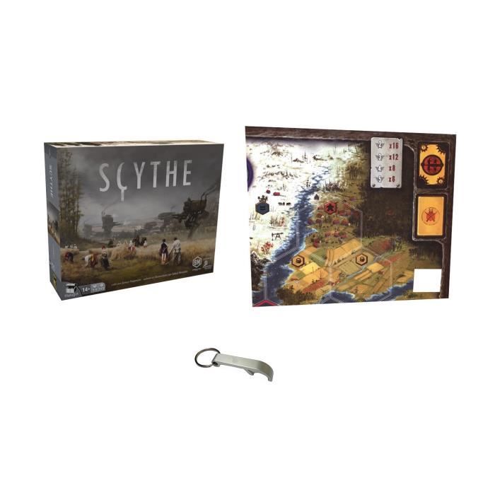 Jeu de société - scythe - lot avec plateau xxl et décapsuleur - 1 à 5 joueurs - 120 min de jeu
