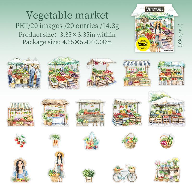 20 листов/пакет Серия «Маленький базар» Наклейки с уличными пейзажами Пейзаж Материал для коллажа для ручного учета Сделай сам Рамка для фотографий Декоративная карточка