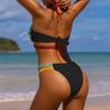 Сращивание Холтер с высоким вырезом и ремешками, женский купальник, женский купальник, комплект бикини из двух частей, купальный костюм, купальный костюм